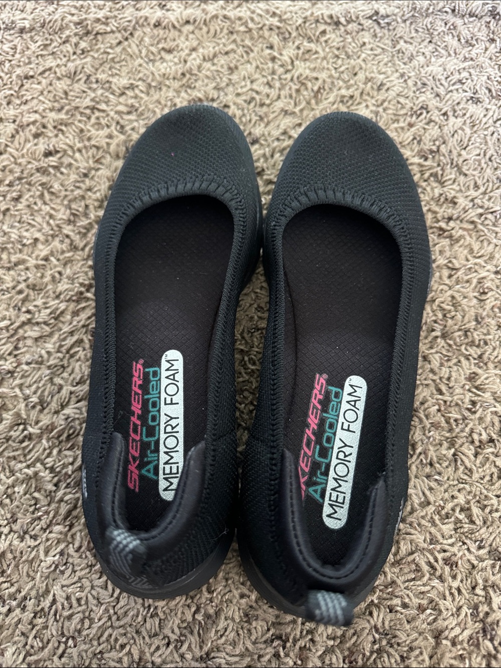 Skechers Black Slip-On Memory Foam Knit Ballet Flats